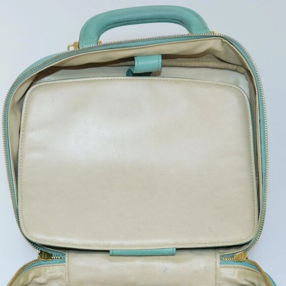 CHANEL Vanity COCO Mark Hand Bag Calf Skin Emerald Green CC Auth - Picture 10 of 16